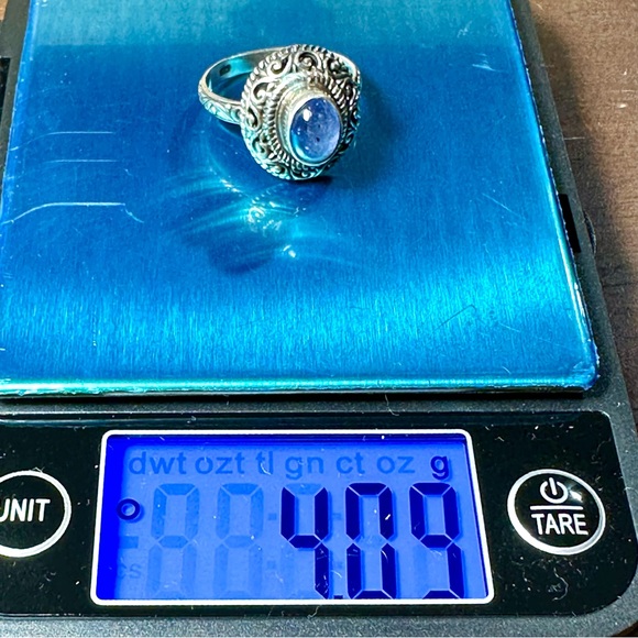 Bali Motif Artisan Crafted Tanzanite & Sterling Ring sz 8 - Picture 6 of 6
